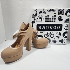 Bamboo Beige Platform Heels Faux Suede STAGE-04S Womens 6.5 