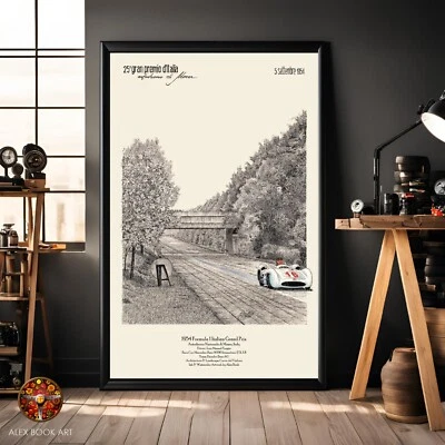 Juan Manuel Fangio Art Print Monza Formula Racing Poster Mercedes Wall Art Gift