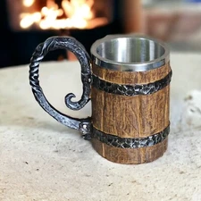 Viking Style Mug Stainless Steel Resin Coffee Beer Viking Wooden Barrel Gift Cup