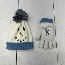 Muk Luks White Blue Snowman Knit Pom Pom Beanie Hat And Gloves Set Women  s OS