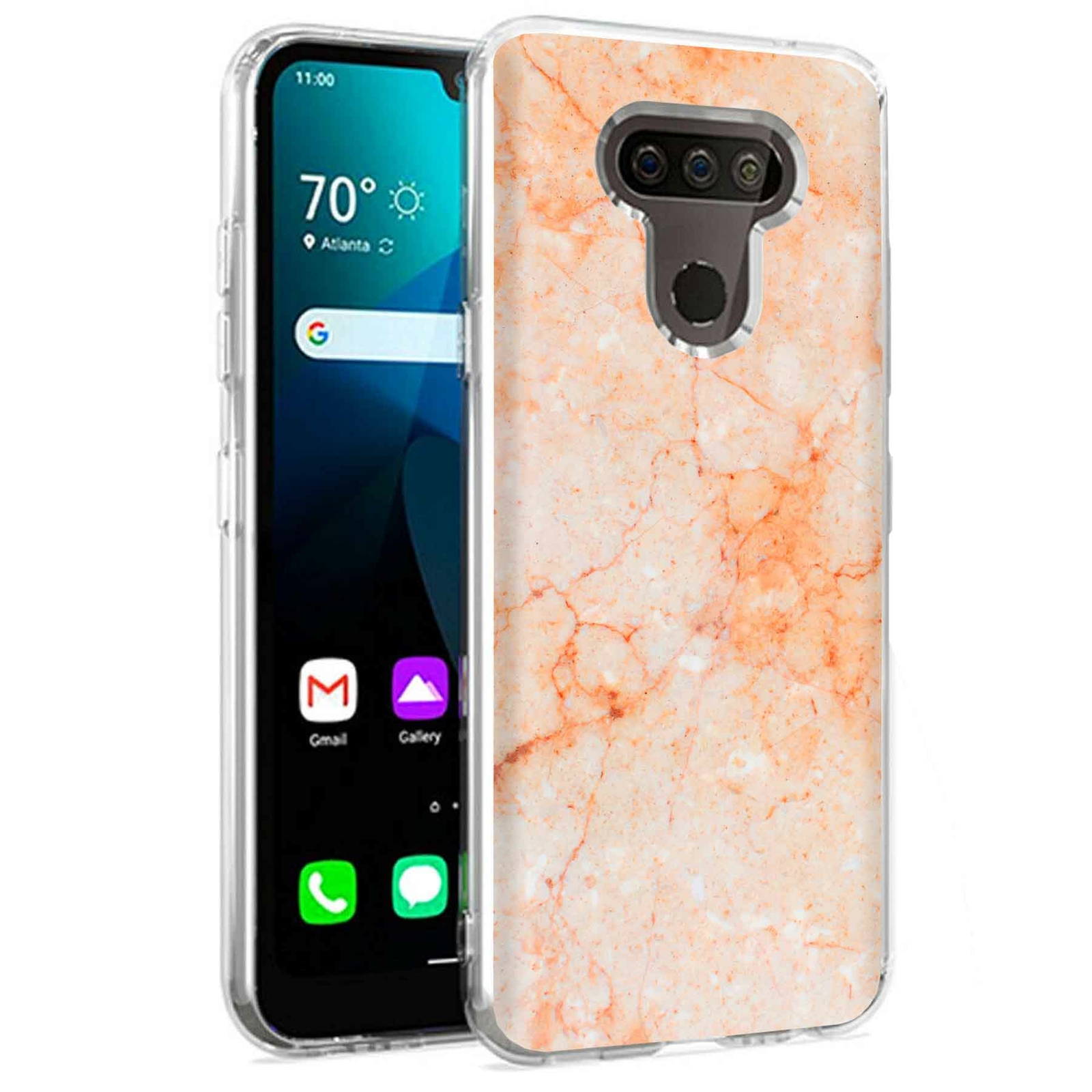 Phone Case for LG Harmony 4,Premier Pro Plus,K41, Pink Orange Marble Print