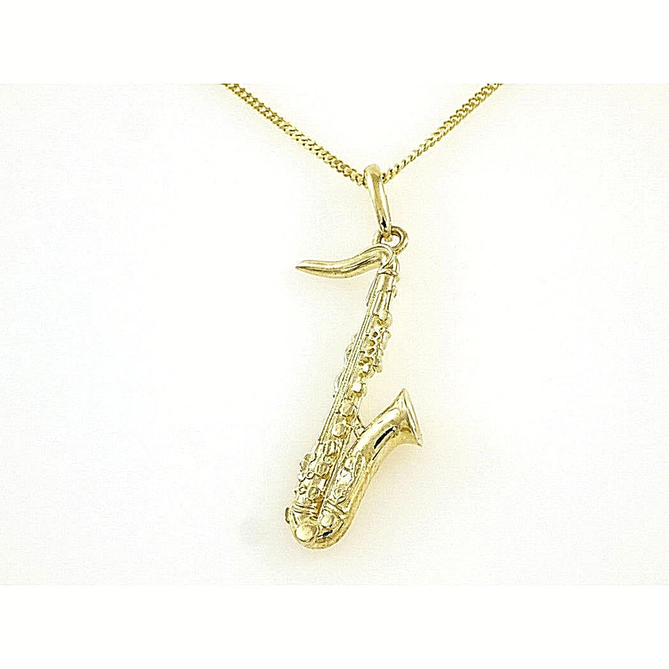 333 Goldkette mit Rockys Anhänger Saxophon 45 cm Länge