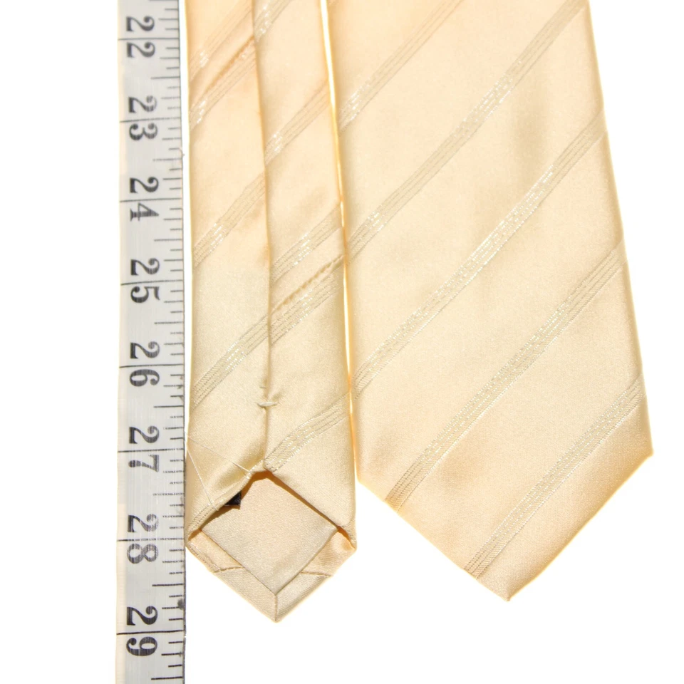 Corbata Italo Ferretti Nueva con Etiquetas Beige Tonal/Plateado Rayas Mezcla Seda Hecha en Italia Foto 4 de 4