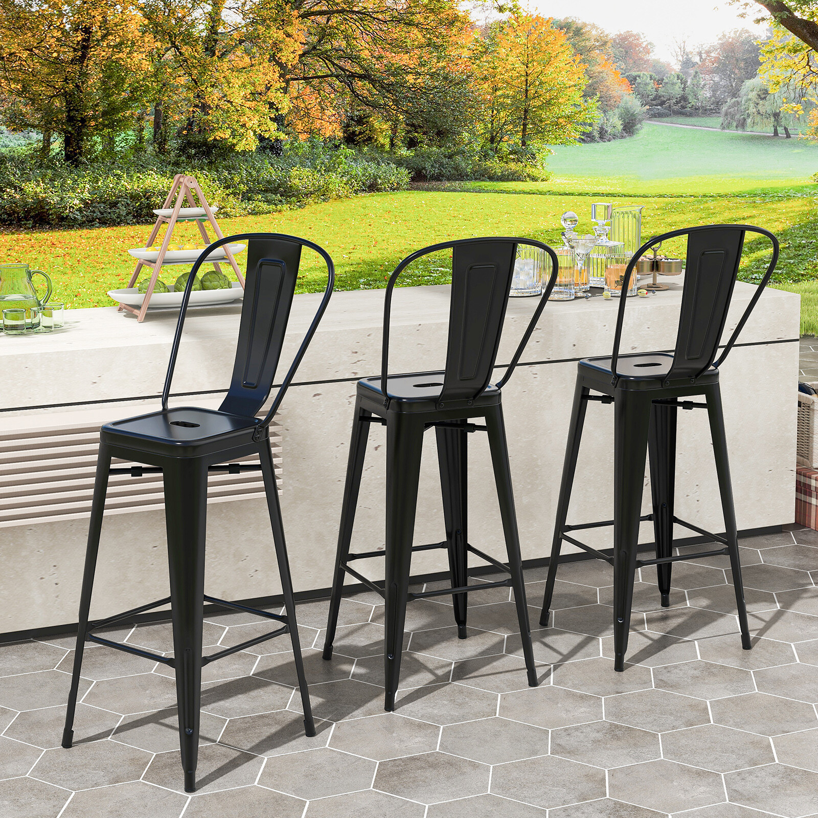 Topbuy Set of 4 Bar Stools 30" Height Stackable Patio Dining Chairs
