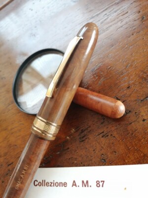 OMAS A.M. 87 in Brown Burl Ballpoint Pen Drawn 1987 by G.Malaguti New