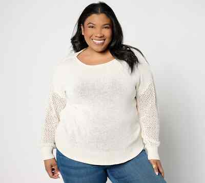 Destination 365 Boatneck Drop Shoulder Open-Work Sweater-White-XL A641421 NEW