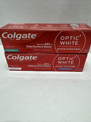 Colgate Optic White STAIN FIGHTER Clean Mint & Fresh MinToothpaste 2pk Exp 11/25