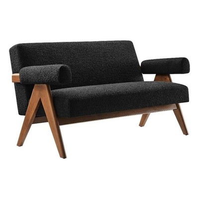 Modway Lyra Upholstered Modern Boucle Fabric Loveseat in Black
