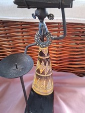 Table Top Hand Painted Candle Holder Recycled Cow Horn