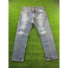 Levi  s 505 Mens Straight Leg Denim Jeans Medium Wash Distressed W38 L30 Mid Rise
