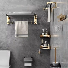 Bathroom Accessories Set Wall-Mounted Bath Toilet Brush Hardware Towel Rack Gold