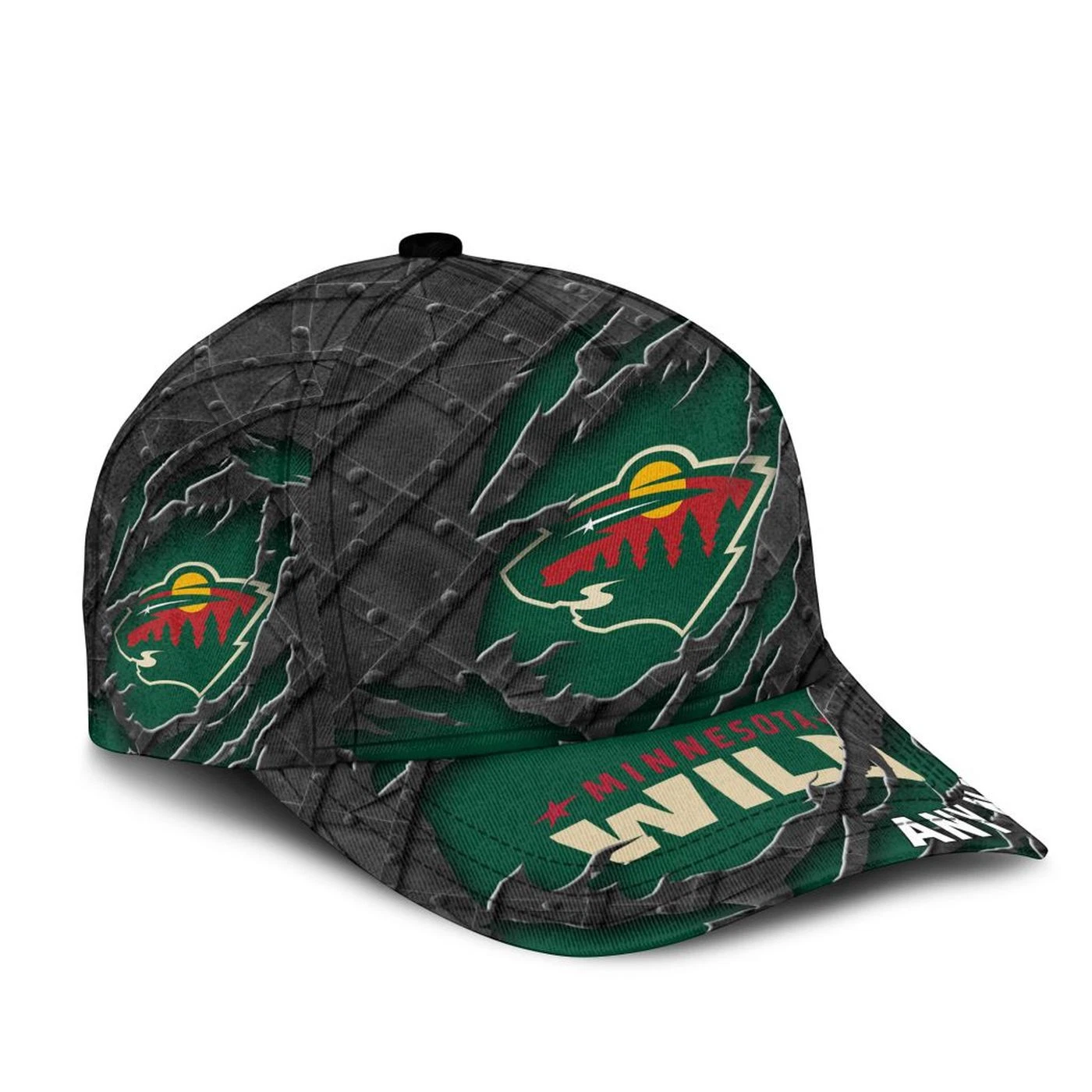 Minnesota Wild Personalized Name Black Metal Design Classic Cap