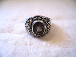 18K/SS Samuel Benham Smoky Quartz Ring sz 9.5