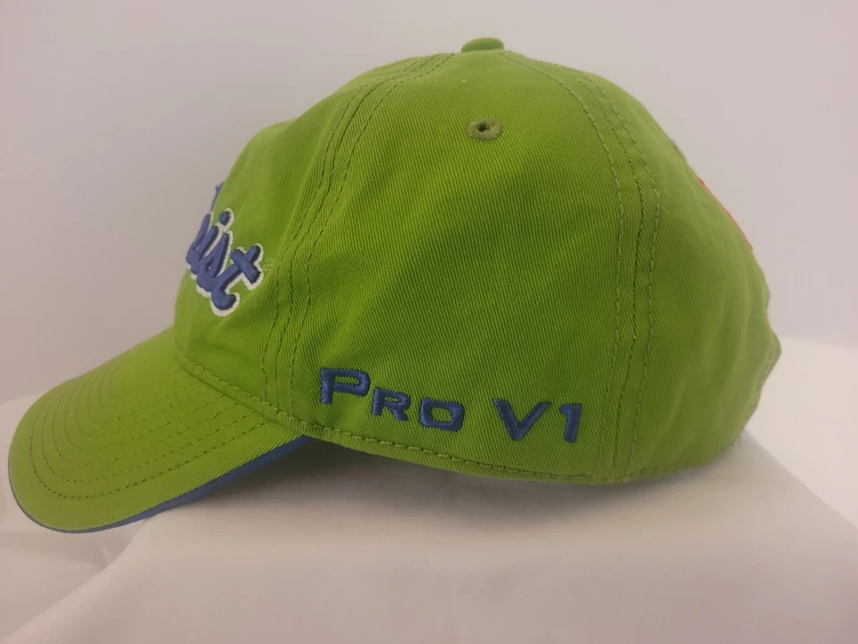 Titleist FootJoy Pro V1 莱姆绿可调节高尔夫帽蓝色和白色刺绣 — 第 4/4 张图片