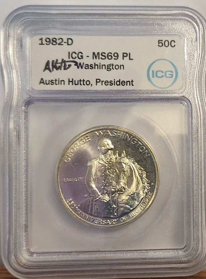 1982-D  50C GEORGE WASHINGTON "SILVER" COMMEM HALF DOLLAR ICG MS69 PL - Image 2 of 4
