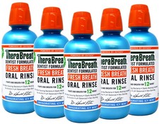 5 Pack TheraBreath Fresh Breath Mouthwash Alcohol-Free Oral Rinse Icy Mint 16 oz