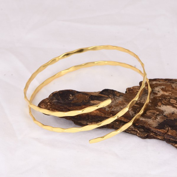 Alternate view of Hammered Layer Spiral Bangle Bracelet Gold Plated Dainty Minimalist Jewelry