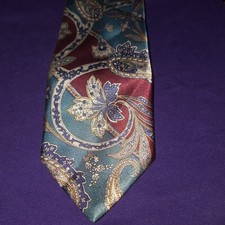Carlos Tomasini Mens Silk Tie Burgundy Teal Paisley Floral Made in USA