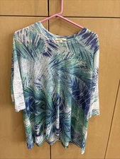 Jess and Jane short sleeve semi sheer multicolored top size large