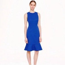 NWT J CREW $168 Ruffle Hem Dress In Stretch Cotton A4835 Blue Facade Sz 4