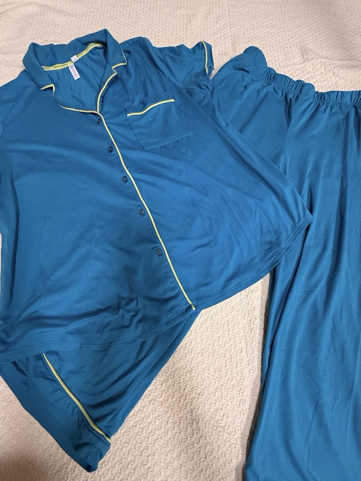 womens pajamas sets Large Joyspun EUC Button Top Capris Pants Aqua Blue