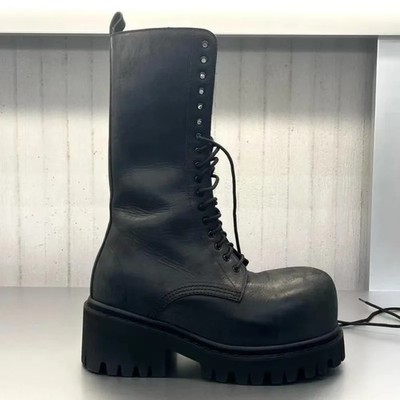Modern Vintage Height Increasing Boots Men's Mid-Calf Platform Motorcycle Shoes