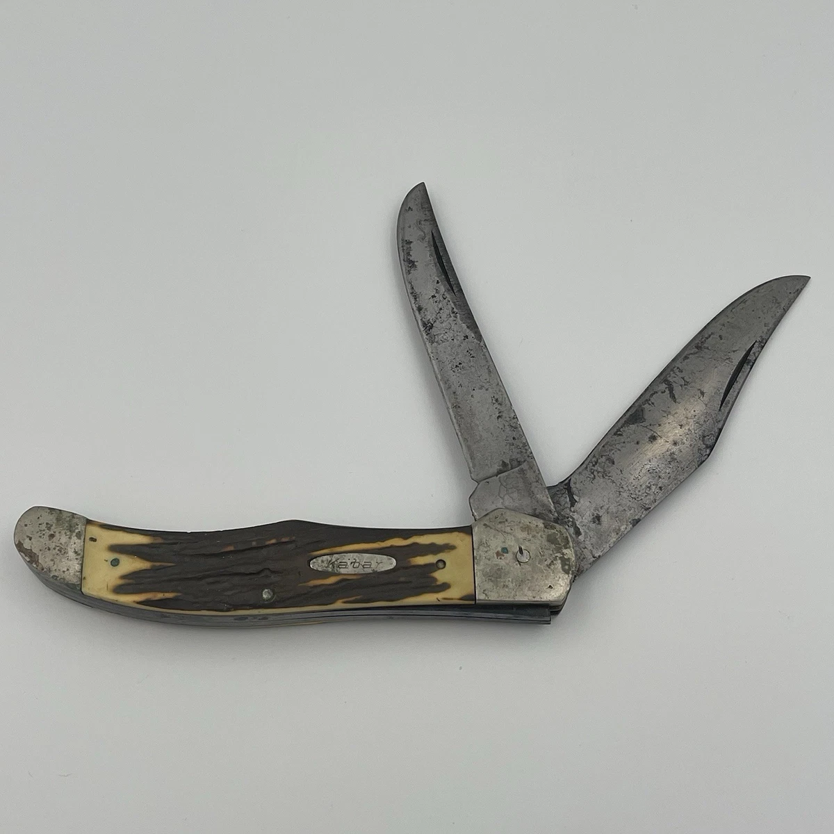 KA-BAR 2 Blades Stag/Antler Handle Collectible Folding Knives for