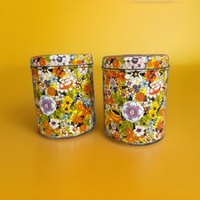 Vintage Retro Floral Metal Tea Canister Set Of 2 Pull Off Lids Kitchen Storage Vintage Retro Floral Metal Tea Canister Set Of 2 Pull Off Lids Kitchen Storage