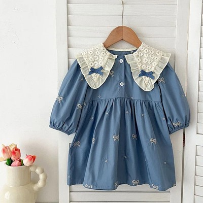 Autumn Baby Girl Clothes 0-6Yrs Girls Dress Collar Baby Girl Clothes  Kids Dress