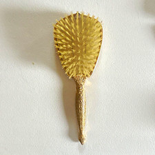 Vintage Ornate Vanity Hairbrush Made in USA with Amber Tone Back