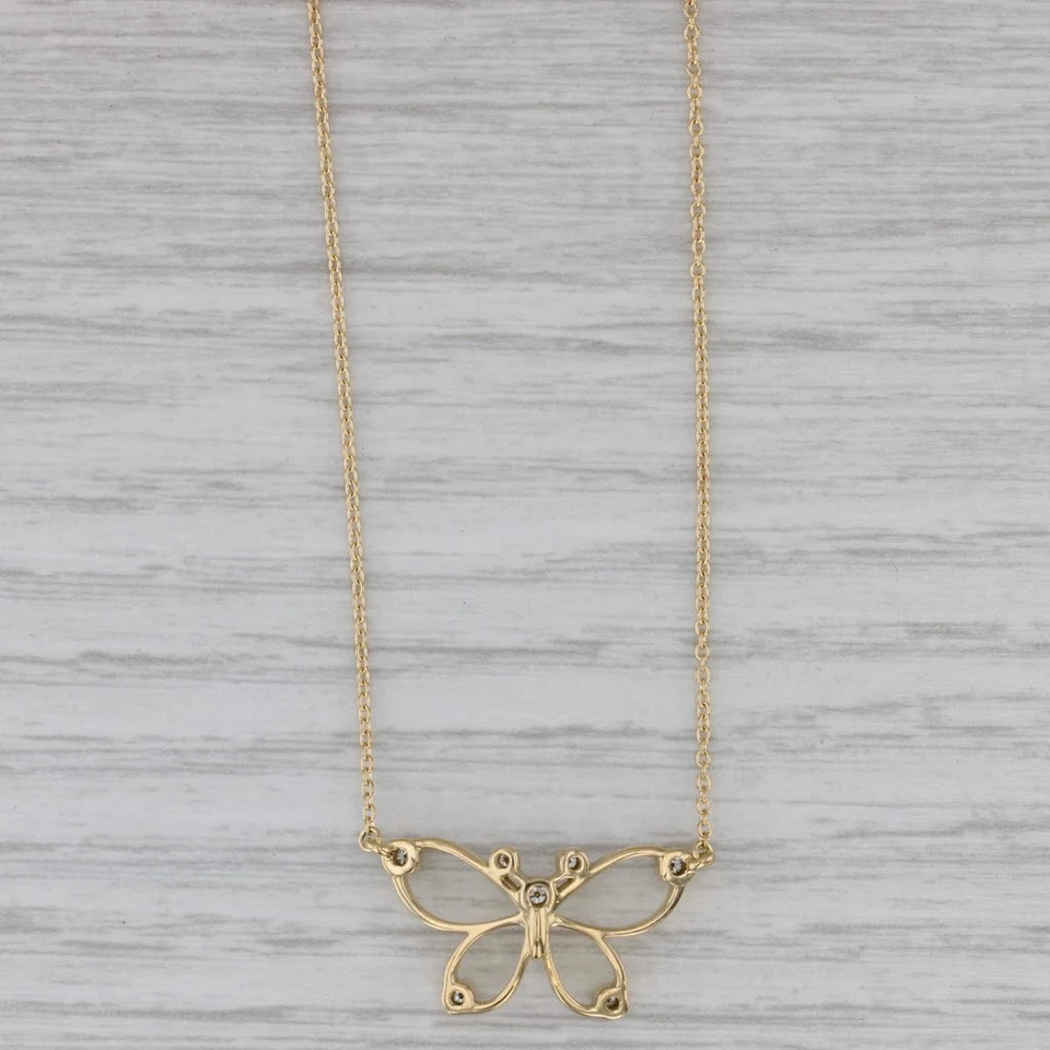 Tiffany & Co Collar Colgante Mariposa 0.11ctw Oro 18k 16" Cadena Cable Foto 2 de 4