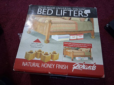 Richards Stackable Wood Bed Lifters Natural Honey Finish Set of 4