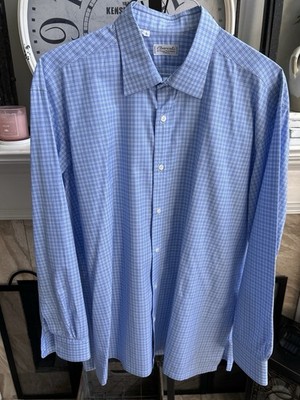 CHARVET men's dress shirt - blue white purple plaid - sz XL 17.5 x 35