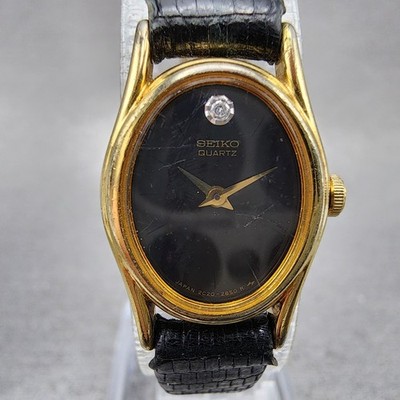 SEIKO ゴールド アナログ時計 Seiko Watch Women 16mm Black Dial Gold Tone Oval 2c20-6399 New