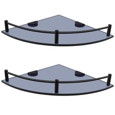 Glass Bathroom Shelves - Set of 2 Corner Shelves with Rail, Floating Glass Sh...