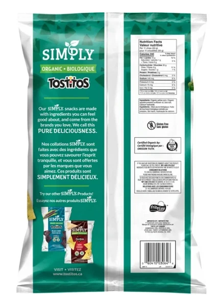 Tortilla Chips Tostitos Simply Organic maíz amarillo 240 g (paquete de 4) Foto 3 de 4