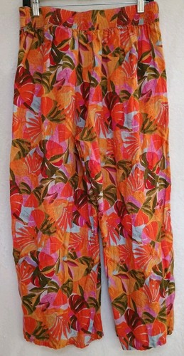 Pantalones C&C California para mujer grandes de lino tropical hawaiano pierna ancha artísticos boho - Imagen 2 de 7