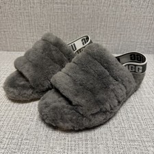 UGG Fluff Yeah Slides Womens Sz 6 Gray Shearling Sandals Slippers Quiet Luxury