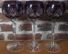 3er Set Böhmische Kristall Lila Hock Weingläser Farbig Kristall 