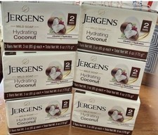 Lot of 6- 2 packs 12 bars Jergens Hydrating Coconut Mild Bar Soap, Free S H.