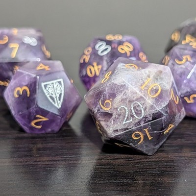 Wyrmwood Dice - Amethyst - Gemstone (Gyroid) - Dice Set of 7