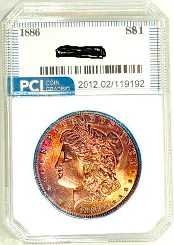 1886-P  Gem BU +++  Morgan Dollar Lovely  Rainbow Toned Full Obverse Color