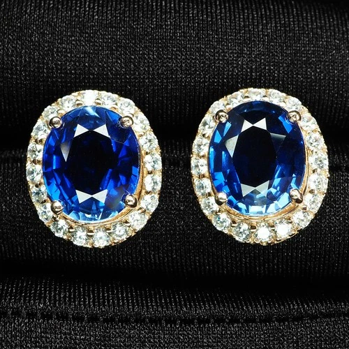 Luxurious Royal Blue Sapphire 10.35Ct 925 Sterling Silver Rose Gold Earrings