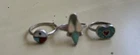 3 VTG STERLING SILVER Turquoise NATIVE AMERICAN ZUNI RINGS  Sun Face Heart Inlay