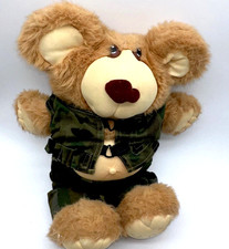 Vintage Xavier Roberts 1980's Furskin Bear Plush in Camo Outfit EVC