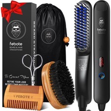 Innovation Beard&Hair Straightener for Men w/Natural Boar Bristle Brush, Pear...