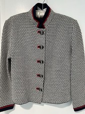 St. John Collection by Marie Gray Knit Blazer Jacket Navy White Red Size 2