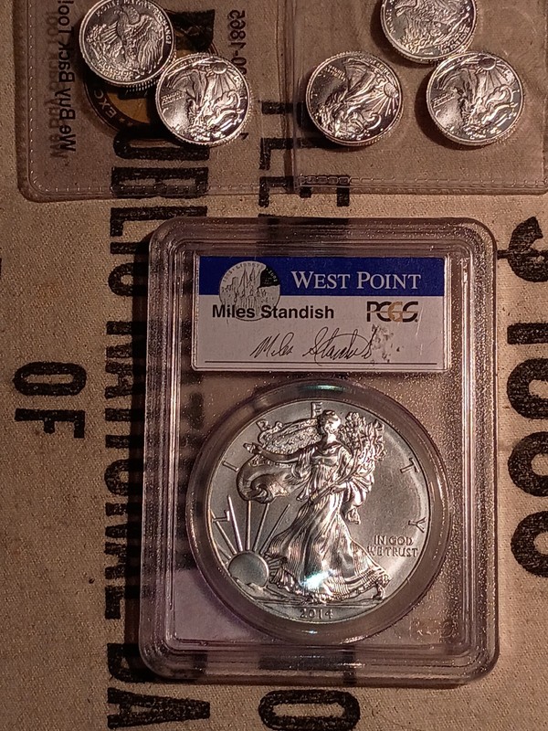 2014 W PCGS MS70 Silver Eagle FS plus 5- one 10th oz silver rounds