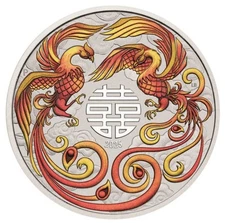 2025 Australia Chinese Myths and Legends Double Phoenix 1 oz Silver Red Coin