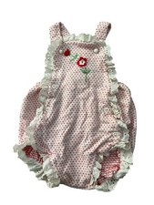 Vintage 80s Carter's Baby Girls Bubble Romper Red Polka Dots Eyelet Ruffle USA